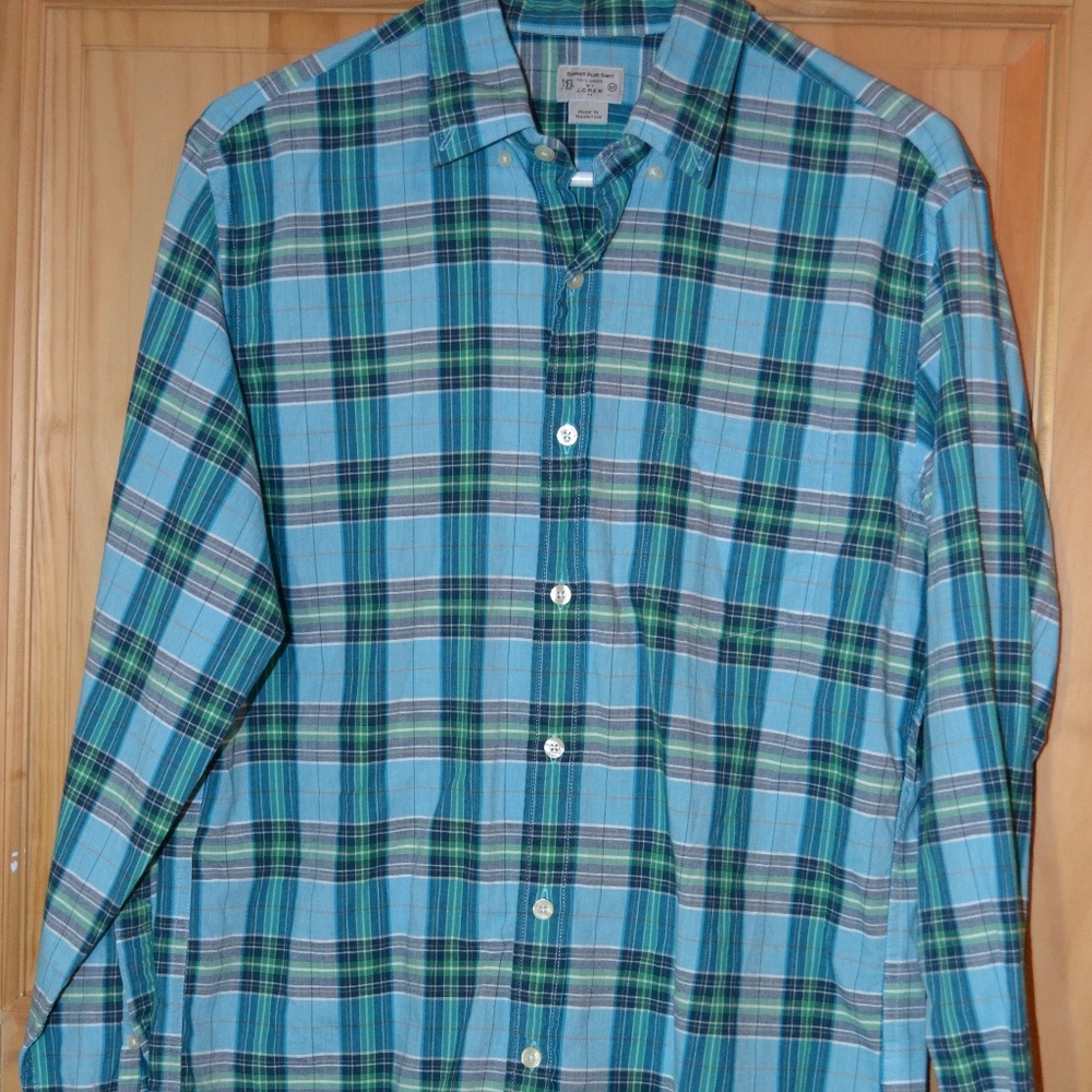 Med J. Crew Summer Plaid long sleeve button down